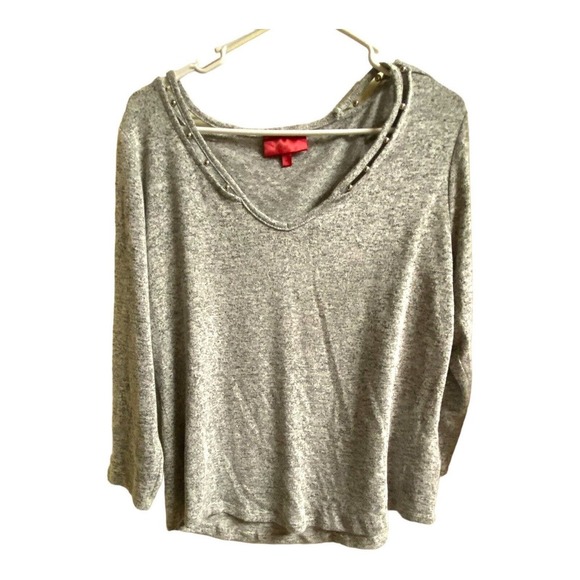 Jennifer Lopez V neck Silver Beads Accented Top size Large Gray - Picture 2 of 7
